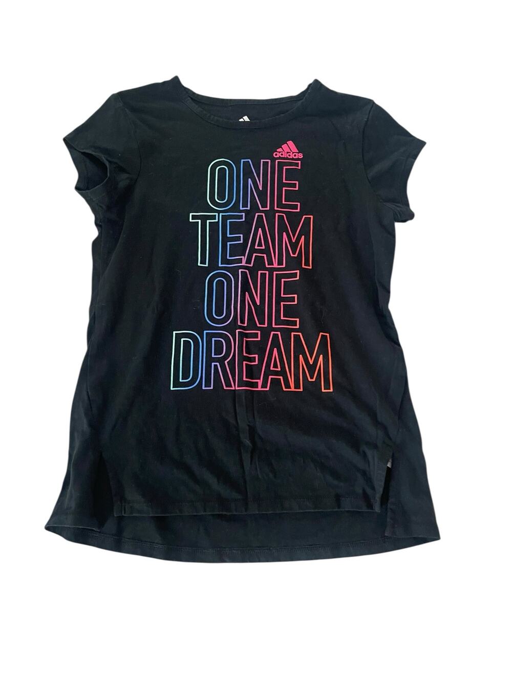 Adidas Girls Black Rainbow Graphic Short Sleeve T-Shirt Youth Size Medium 10/12